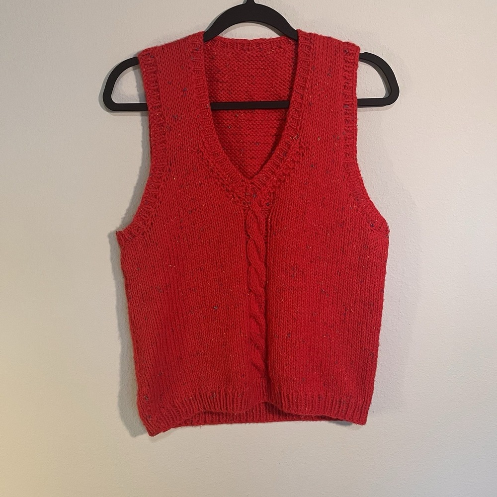Handknit Sweater Vest Women's Small Tomato Red Cottagecore Grandmacore Academia